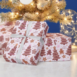 Papel De Regalo Gingerbread Men Árboles de Navidad Feliz Navidad