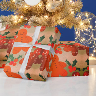 Papel De Regalo Gingerbread Men Holly Berries