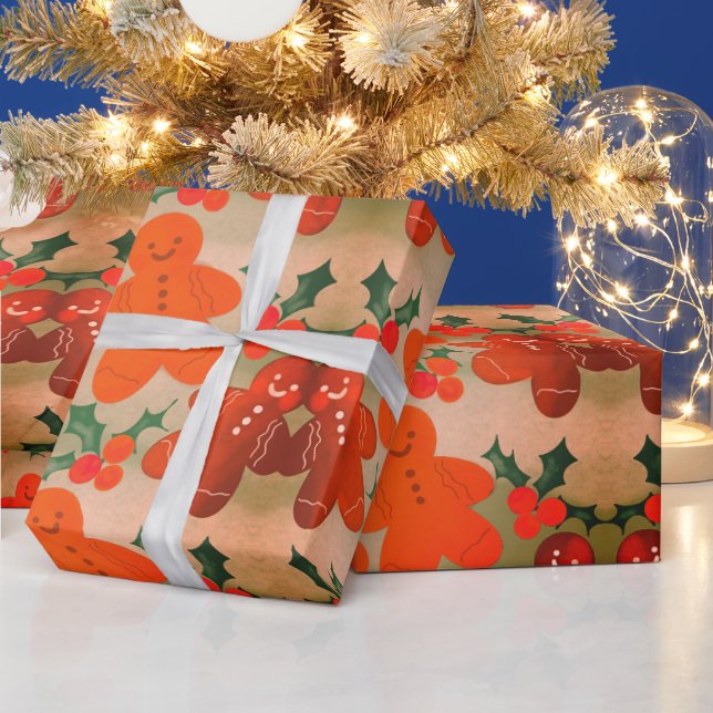 Papel De Regalo Gingerbread Men Holly Berries (Vacaciones)