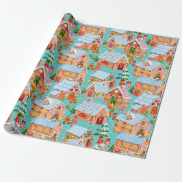 Papel De Regalo Gingerbread Village (aqua)
