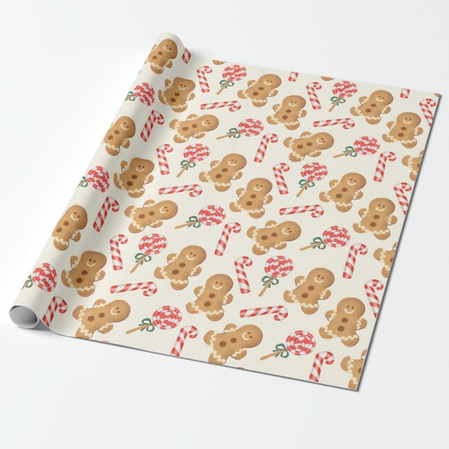 Papel De Regalo Gingerbread Y Candy Canes (Desenrollado)