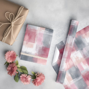 Papel De Regalo Gingham abstracto mediano rosa y gris