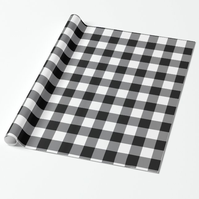 Papel De Regalo Gingham Blanco Y Negro (Desenrollado)
