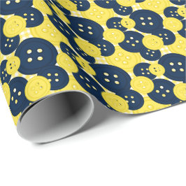 Papel De Regalo Gingham Botones Amarillo Marina - Sala de Costura 