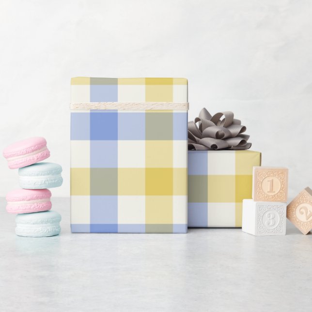Papel de regalo - Gingham celeste (Baby Shower)