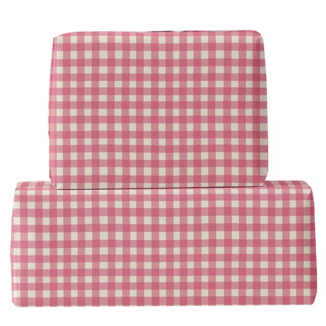Papel De Regalo Gingham Check Cherry Red Cream (Pretty cherry pink and cream hand drawn summer gingham check plaid gift wrapping paper roll)