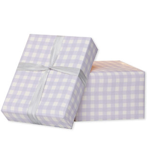 Papel De Regalo Gingham Check Pastel Lilac Purple Cream