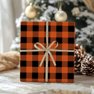 Papel De Regalo Gingham Clásico de Cuadro de Búfalo Negro Naranja