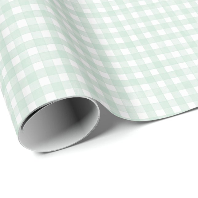Papel De Regalo Gingham Clásico Menta (Esquina del rollo)