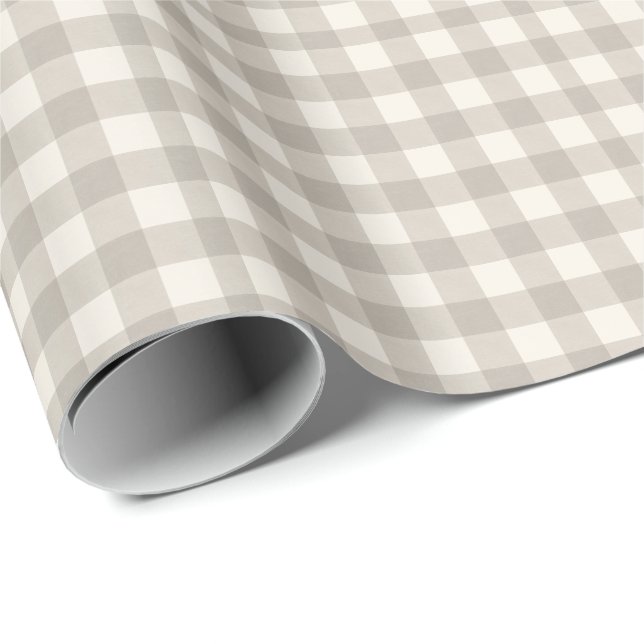Papel De Regalo Gingham comprueba el beige neutro (Esquina del rollo)