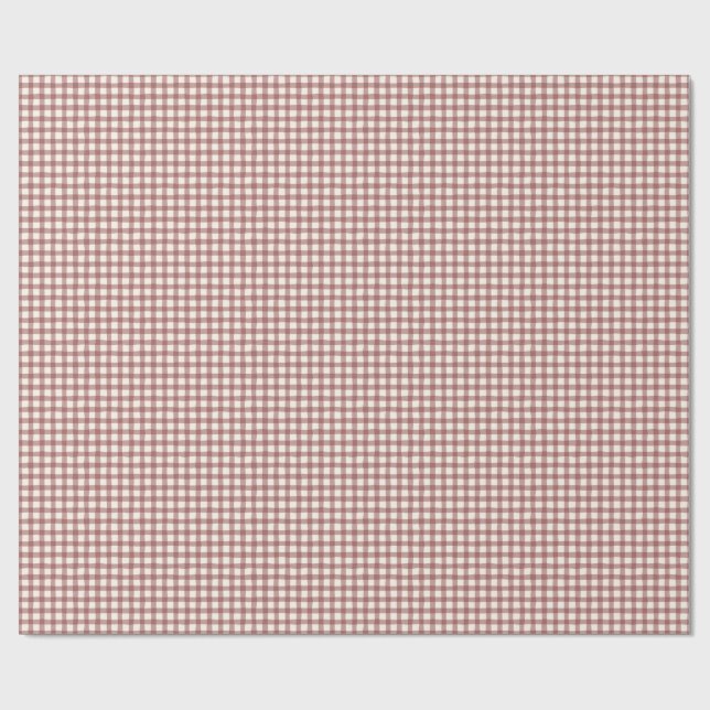 Papel De Regalo Gingham de Arándano Rojo Granate (Superficie plana)