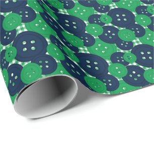 Papel De Regalo Gingham de botones verde y marino - Sala de manual
