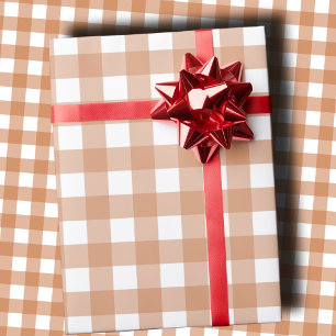 Papel De Regalo Gingham de Terracota Cálida y Blanco