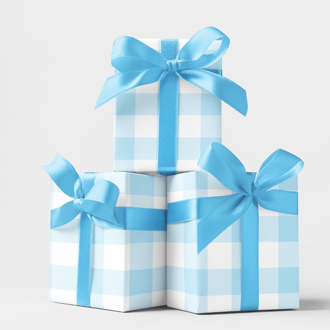 Papel De Regalo Gingham grande azul pastel y blanco (Large Pastel Blue and White Gingham Wrapping Paper)