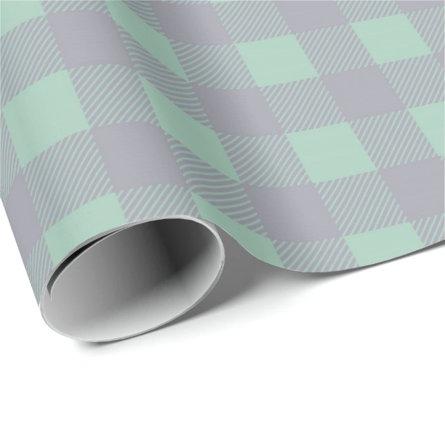 Papel De Regalo Gingham Gray Mint Green Pastel Grill Elegant (Esquina del rollo)