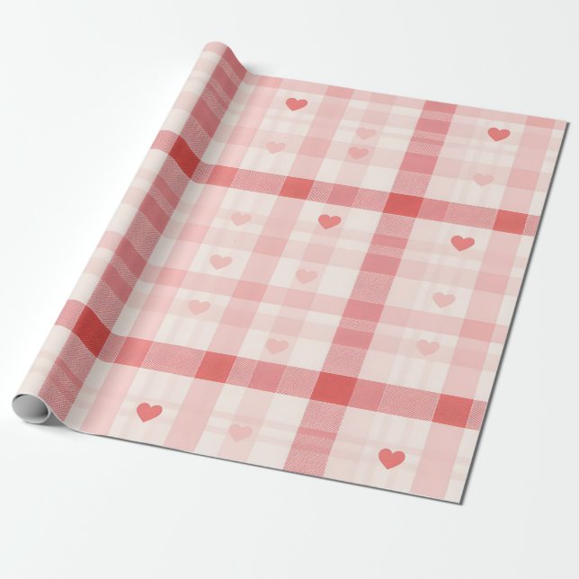 Papel De Regalo Gingham Hearts • Classic Sweet Valentine Seamless  (Desenrollado)