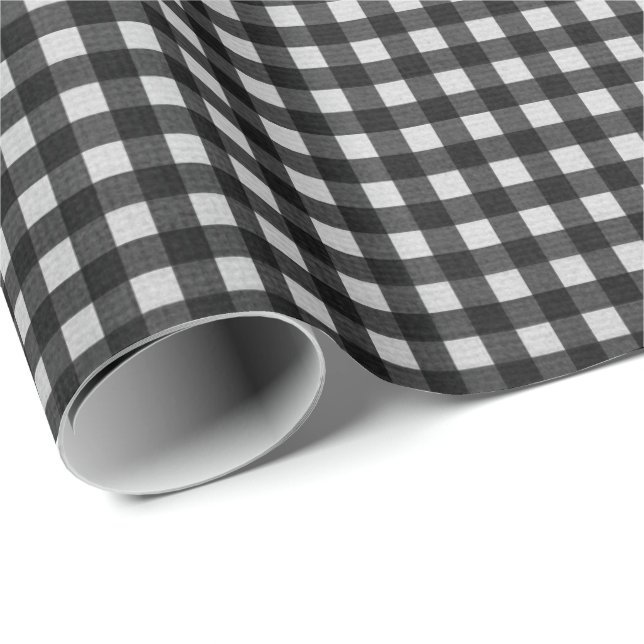 Papel De Regalo Gingham negro y blanco (Esquina del rollo)