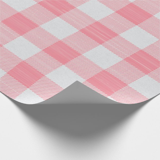Papel De Regalo Gingham Pink Plaid Girly Baby Shower (Esquina)