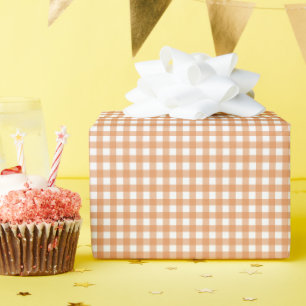 Papel De Regalo Gingham Plaid, blanco y Naranja moderno