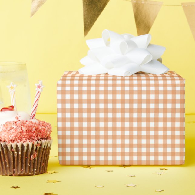 Papel De Regalo Gingham Plaid, blanco y Naranja moderno (Fiesta de cumpleaños )