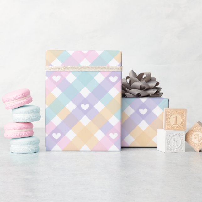 Papel De Regalo Gingham Plaids Hearts (Baby Shower)