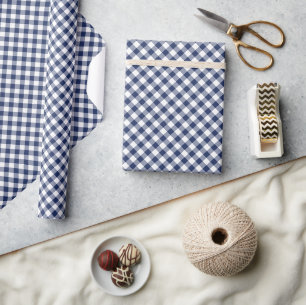 Papel De Regalo Gingham Retro Azul Marino