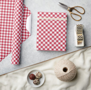 Papel De Regalo Gingham Retro Rojo Cereza