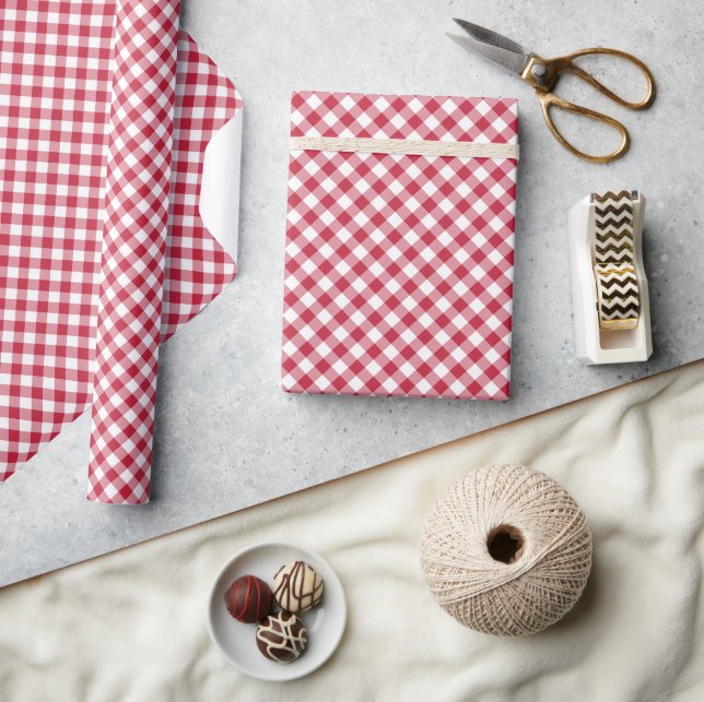 Papel De Regalo Gingham Retro Rojo Cereza (Artesanía)