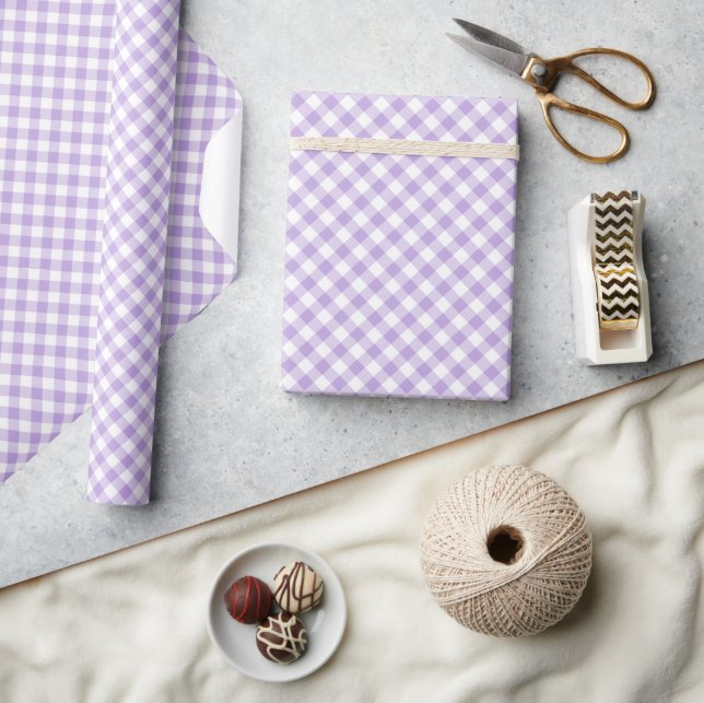 Papel De Regalo Gingham Retro Suave Lavanda (Artesanía)