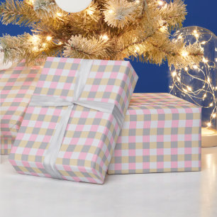 Papel De Regalo Gingham rosa gris y amarillo