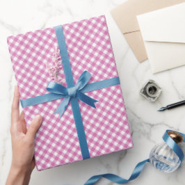 Papel De Regalo Gingham rosa y blanco en ángulo