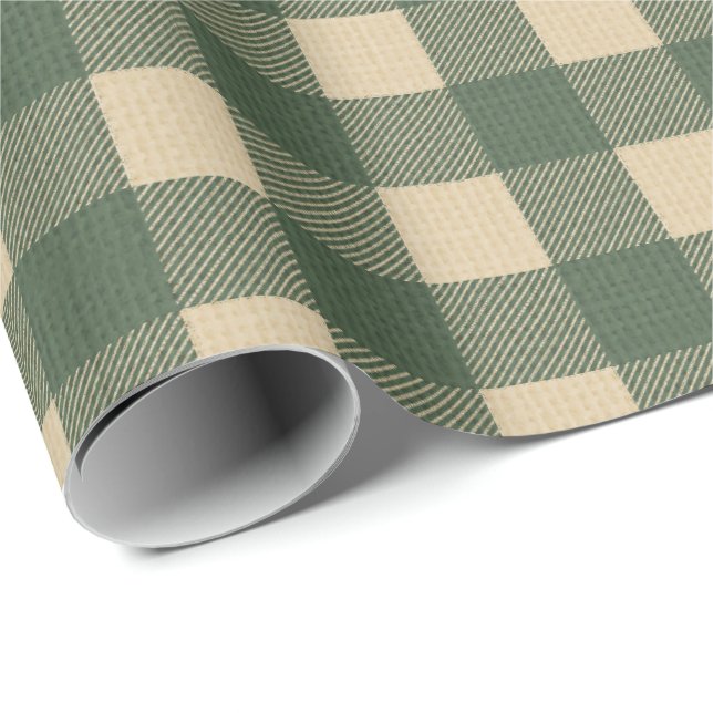 Papel De Regalo Gingham Verde Rústico Campestre (Esquina del rollo)