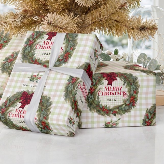 Papel De Regalo Gingham Wreath Watercolor Christmas (Subido por el creador)