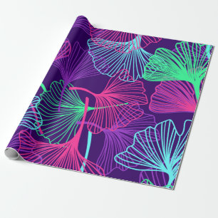 Papel De Regalo Gingko tropical floral deja el fondo en neón c