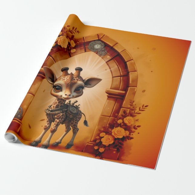 Papel De Regalo Girafa de bebé en steampunk-personalizado (Desenrollado)