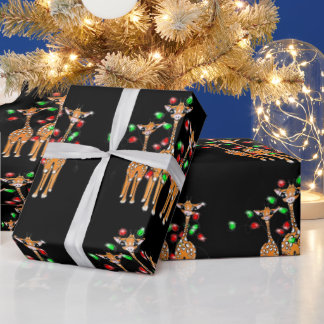 Papel De Regalo Girafas de vacaciones, luces rojas y verdes de tri