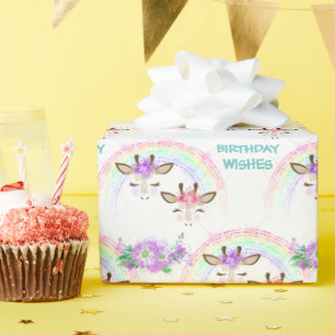 Papel De Regalo Giraffe arcoiris enfrenta cumpleaños