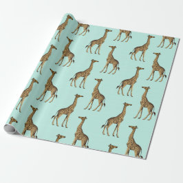 Papel De Regalo Giraffe azul y dorado