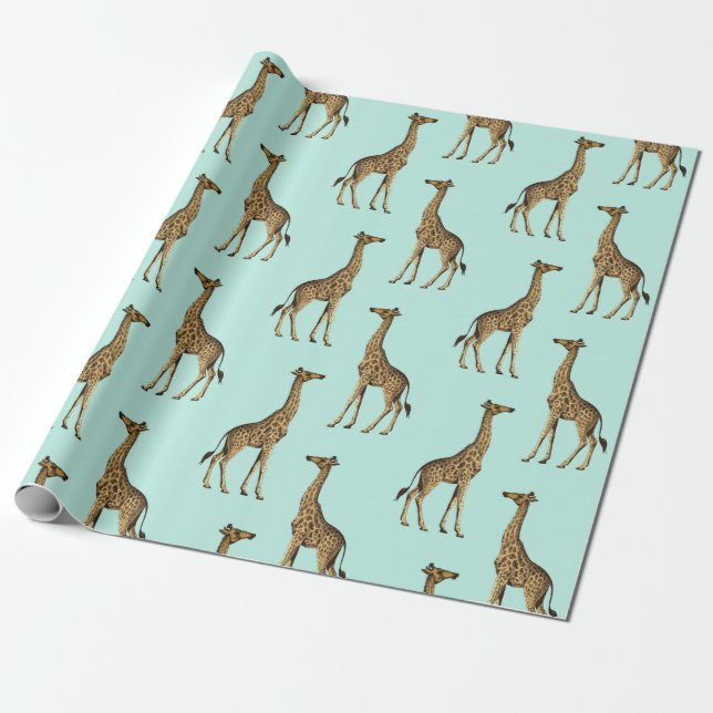 Papel De Regalo Giraffe azul y dorado (Desenrollado)