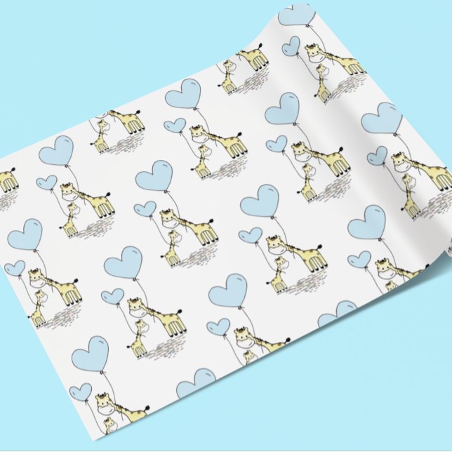 Papel De Regalo Giraffe Blue Balloon Mama Baby Shower Boy (Subido por el creador)