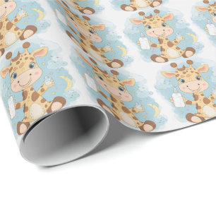 Papel De Regalo Giraffe Cute Baby Pastel Patrón de acuarela