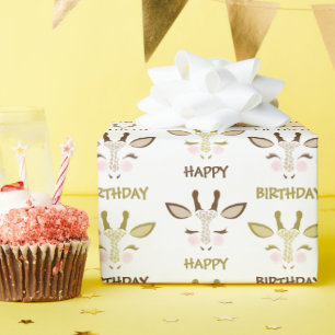 Papel De Regalo Giraffe de oro y marrón enfrenta cumpleaños