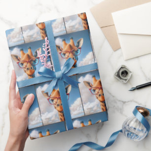 Papel De Regalo Giraffe En Las Nubes Con Gafas Rojas