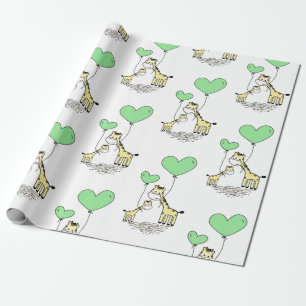 Papel De Regalo Giraffe Green Balloon Mama Baby Shower Boy Chica