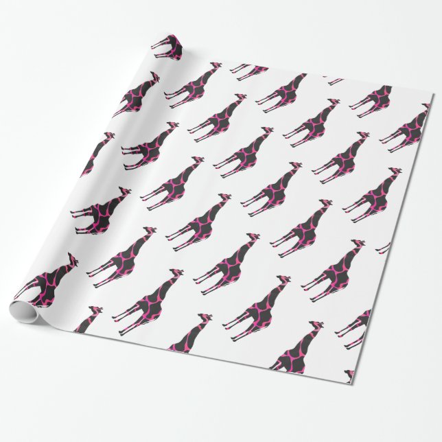Papel De Regalo Giraffe Hot Pink and Black Silhouette (Desenrollado)