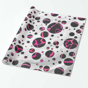 Papel De Regalo Giraffe Impresión rosa y negra caliente