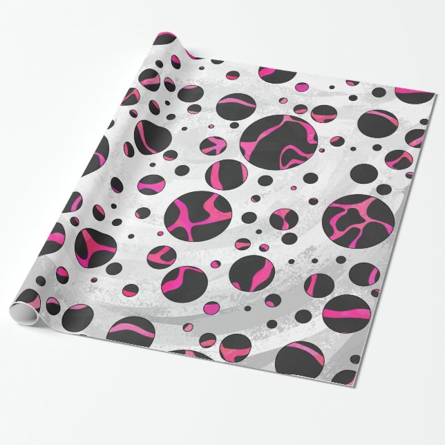 Papel De Regalo Giraffe Impresión rosa y negra caliente (Desenrollado)