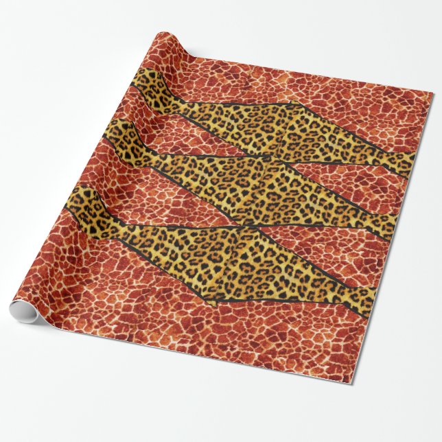 PAPEL DE REGALO GIRAFFE IMPRESO, LEOPARD FUR RIBBON (Desenrollado)