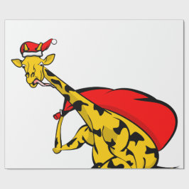 Papel De Regalo Giraffe montando una bicicleta Navidades de Santa 