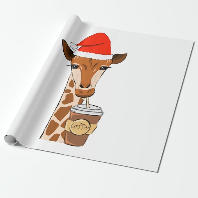 Papel De Regalo Giraffe navidades beben café (Desenrollado)